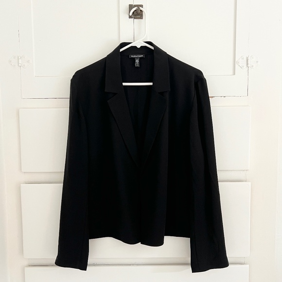 EILEEN FISHER Silk Georgette Black Crepe Blazer Medium - Picture 4 of 7